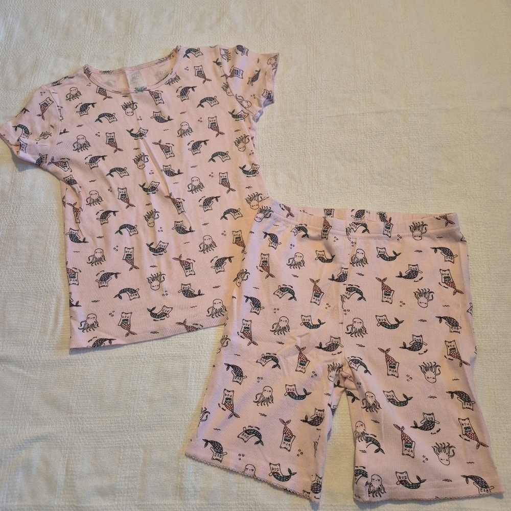 Carter's girls size 12 meowmaid pajama set short sleeve vguc